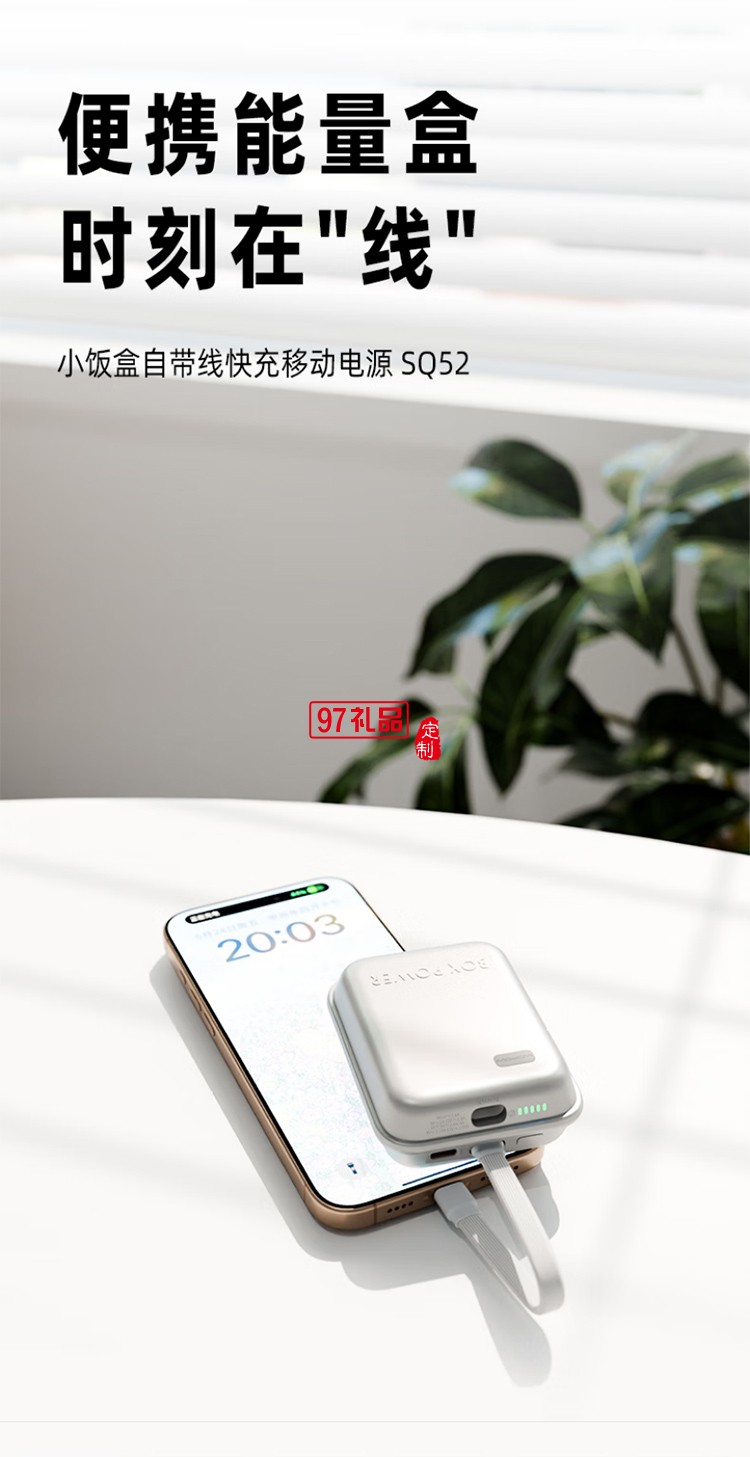 充電寶1w毫安 PD3.0移動電源20w自帶線雙向快充 可上飛機(jī)